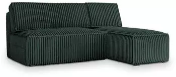 Masseno BRISO T Ecksofa L-Form mit Schlaffunktion & Bettkasten, Kordstoff Gr&uuml;n (BRISO T TILIA 39)