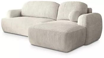 Masseno Modenza P R-S Ecksofa L-Form mit Schlaffunktion & Bettkasten, Kordstoff, Creme (MODENZA P R-S POSO 100)