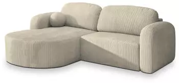 Masseno Amilia P L-Form Ecksofa mit Schlaffunktion & Bettkasten, Cord, Creme (AMILIA P L-S POSO 100)