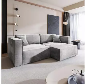 Masseno Nerio M Ecksofa L-Form mit Schlaffunktion & Bettkasten, Hellgrau (NERIO M MONOLITH 84)