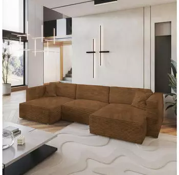 Masseno SARMO Ecksofa U-Form Schlaffunktion Bettkasten Kordstoff Kupfer (SARMO TILIA 56)