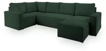 Masseno NORENA L-S Ecksofa U-Form Kordstoff Gr&uuml;n mit Schlaffunktion (NORENA L-S POSO 14)