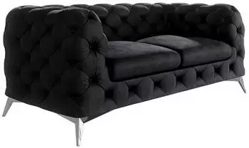 S-Style M&ouml;bel Chesterfield-Sofa 2-Sitzer Samt Schwarz Silber Metallf&uuml;&szlig;e (Cleo)