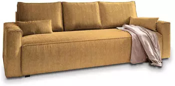 Masseno MENI Schlafsofa mit Bettkasten, Kordstoff, Gelb (MENI POSO 01)