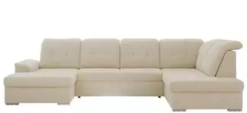 MKS Meble Madrito U Ecksofa U-Form mit Schlaffunktion und Bettkasten, Beige Boucl&eacute;