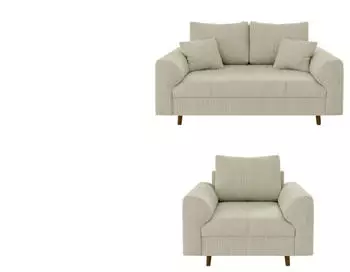S-Style M&ouml;bel Maya Polstergarnitur 2+1 Cordstoff, Beige, Wellenfederung (Maya)