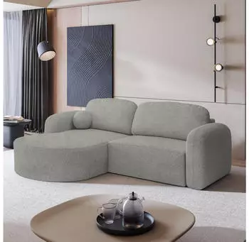 Masseno Amilia L-S Ecksofa L-Form mit Schlaffunktion & Bettkasten, Hellgrau Boucl&eacute; (AMILIA L-S QUELLE 83)