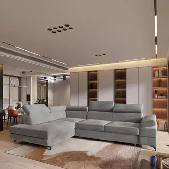Masseno Favien L-S Ecksofa L-Form mit Schlaffunktion & Bettkasten, Hellgrau (FAVIEN L-S MONOLITH 84)