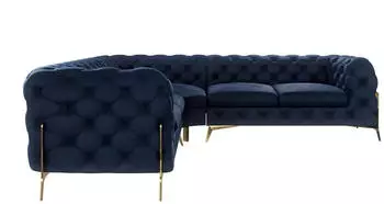 S-Style M&ouml;bel Chesterfield Ecksofa 5-Sitzer Samt Marineblau 264x264cm (Nova)