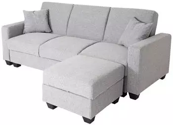 MCW Sofa H47 mit Ottomane L-Form Schlaffunktion Stauraum 217x145cm hellgrau (MCW-H47)