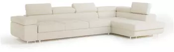 Masseno Vicente Ecksofa L-Form Boucl&eacute; Creme mit Schlaffunktion & Bettkasten (VICENTE R-S QUELLE 02)