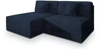 Masseno Fioro Ecksofa L-Form mit Schlaffunktion & Bettkasten, Kordstoff, Blau (FIORO TILIA 77)