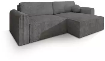 Masseno Fiano P Ecksofa L-Form mit Schlaffunktion & Bettkasten, Kordstoff, Grau (FIANO P POSO 60)