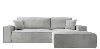 Selsey Farese New Ecksofa L-Form Schlaffunktion Bettkasten Cordbezug Hellgrau (267x167cm)