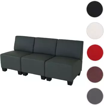 Mendler Lyon Modulares 3-Sitzer Sofa Kunstleder dunkelgrau ohne Armlehnen