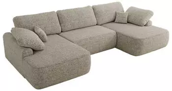 MKS Meble CUBO U Wohnlandschaft U-Form Schlaffunktion Bettkasten, Beige, 370x187x100cm