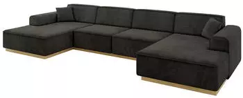 ALTDECOR IREA-U2-v2 Wohnlandschaft U-Form Velvet 6-Sitzer 386x165x80cm Schwarz (IREA-U2-v2)
