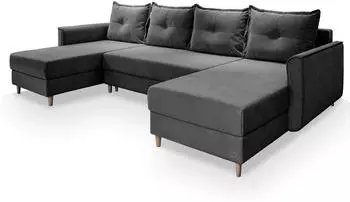 Masseno VERNI Ecksofa U-Form Schlaffunktion Bettkasten Grau (VERNI PAROS 06)