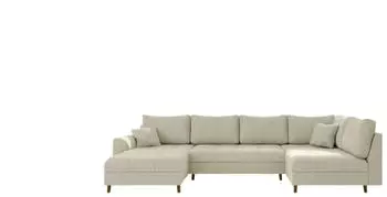 S-Style M&ouml;bel Kai Wohnlandschaft Cord-Stoff Beige Ottomane links (Kai)