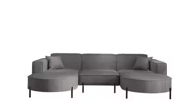 Fun M&ouml;bel Valencia Wohnlandschaft U-Form, Stoff Scala, Grau (299x80x165cm)