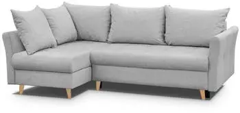Beautysofa Neron Eckschlafsofa L-Form mit 2 Bettkästen, Hellgrau, Buchenholzfüße, 233x148cm