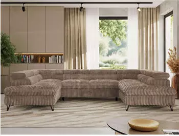 MKS Meble Pablo U Ecksofa U-Form Cord Braun, Schlaffunktion, 6-Sitzer, 346x76x208cm
