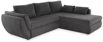 luma-home Ecksofa mit Schlaffunktion, Bettkasten & Rutschenlehne, Cord Dunkelgrau (15226)