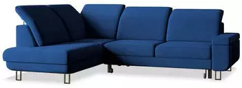 Masseno LERMA L-S Ecksofa L-Form mit Schlaffunktion & Bettkasten, Velours, Blau, 253x190cm (LERMA L-S MONOLITH 77)