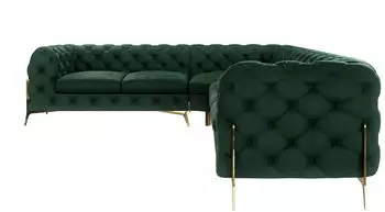 S-Style M&ouml;bel Nova Chesterfield Ecksofa Samt Flaschengr&uuml;n, Ottomane links, 323x264cm (Nova)