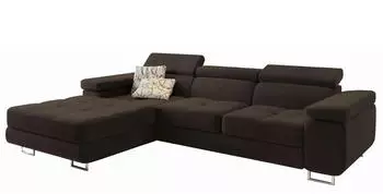 Masseno Elma L-S Ecksofa mit Schlaffunktion & Bettkasten, L-Form, Velours, Braun, 280x205cm
