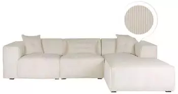 Beliani Dolva Ecksofa 3-Sitzer Cord Cremewei&szlig; Linke Seite