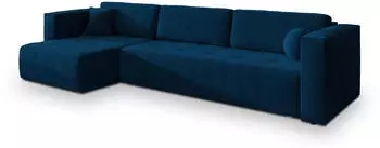 Masseno Olvera Ecksofa L-Form Pl&uuml;sch-Stoff Blau mit Schlaffunktion & Bettkasten (OLVERA KRONOS 09)