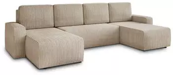 Sofnet Roma U Wohnlandschaft mit Schlaffunktion und Bettkasten, Cord, Beige (Poso 100)