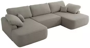 MKS Meble CUBO U Wohnlandschaft U-Form Schlaffunktion Hellgrau Boucl&eacute;, 370x187x100cm