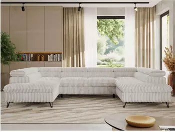 MKS Meble Pablo U Ecksofa U-Form Cord Beige Schlaffunktion Bettkasten (PABLO U)