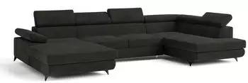 Masseno Rubano R-S Ecksofa U-Form mit Schlaffunktion & Bettkasten, Schwarz (RUBANO R-S MONOLITH 95)