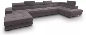 Masseno TORIVA R-S Ecksofa U-Form Velours Lila mit Schlaffunktion 418x90x202cm (TORIVA R-S MONOLITH 62)
