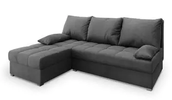 Masseno Rita M Ecksofa L-Form mit Schlaffunktion & Bettkasten, Velours, Grau, 200x141cm (MONOLITH 85)