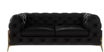 S-Style M&ouml;bel Chesterfield-Sofa 2-Sitzer Samtstoff Schwarz mit goldenen Metallf&uuml;&szlig;en (Nova)