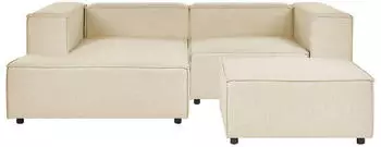 Beliani Aprica Ecksofa 2-Sitzer mit Ottomane Leinen Beige L-f&ouml;rmig
