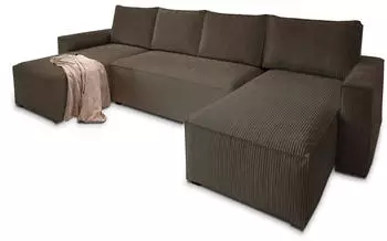 Masseno Aspra Wohnlandschaft U-Form Kordstoff Schlaffunktion Braun (POSO 06)