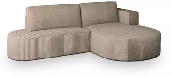 Masseno CORTIO P R-S Ecksofa L-Form mit Schlaffunktion & Bettkasten, Beige, Kordstoff (CORTIO P R-S POSO 02)