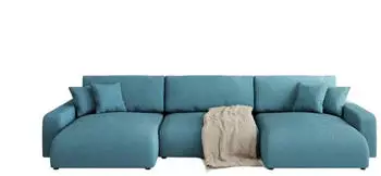 S-Style M&ouml;bel Emma Wohnlandschaft U-Form Cord T&uuml;rkis, Schlaffunktion, Bettkasten, 332x78x170cm