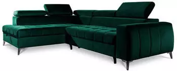 Fun M&ouml;bel AGNESA Ecksofa Schlafsofa Stoff Salvador Dunkelgr&uuml;n Ottomane Links (AGNESA)