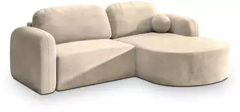 Masseno Amilia M Ecksofa L-Form mit Schlaffunktion & Bettkasten, Creme, 263x174cm (AMILIA M R-S MONOLITH 04)