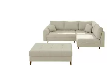S-Style M&ouml;bel Kai Ecksofa mit Schlaffunktion Cord-Stoff Beige, Ottomane rechts