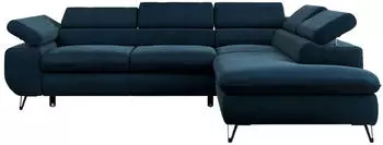 MKS Meble Peter L Ecksofa L-Form Velvet Dunkelblau mit Schlaffunktion und Bettkasten (Peter L)