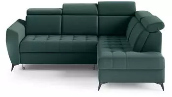 Beautysofa Aurora II Ecksofa L-Form rechts mit Schlaffunktion & Bettkasten, Dunkelgrün (Vena 04)