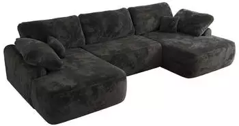 MKS Meble CUBO U Wohnlandschaft U-Form Schlaffunktion Dunkelgrau Pl&uuml;sch, 370x187x100cm