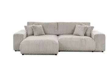 S-Style M&ouml;bel Mollis Ecksofa mit Schlaffunktion und Bettkasten, Pl&uuml;schcord, Hellgrau, L-Form (Mollis)